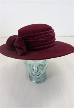Vintage 90s Burgundy Flat-top Capeline Hat