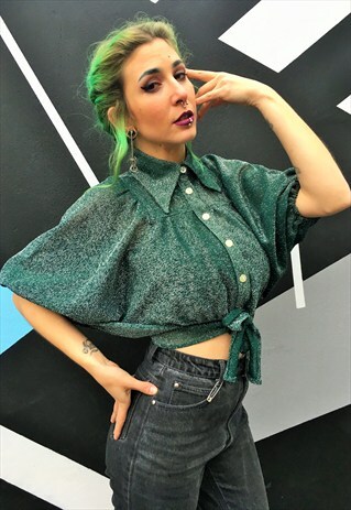VINTAGE SPARKLY GREEN BATWING TIE UP BOLERO