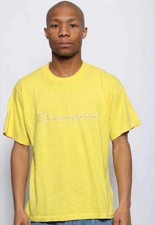 VINTAGE CHAMPION BIG SPELL OUT LOGO T-SHIRT YELLOW