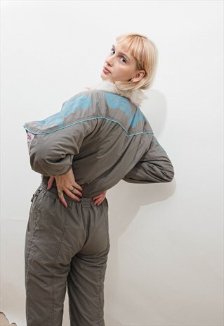 VINTAGE 80S SILVY PAISLEY GREY ONE PIECE SKI SUIT WOMEN S