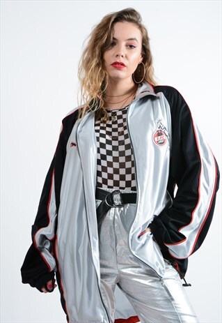 VINTAGE PUMA OVERSIZED TRACK JACKET IN SILVER WITH LOGO