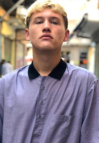 VINTAGE 80'S PURPLE SHIRT WITH BLACK COLLAR