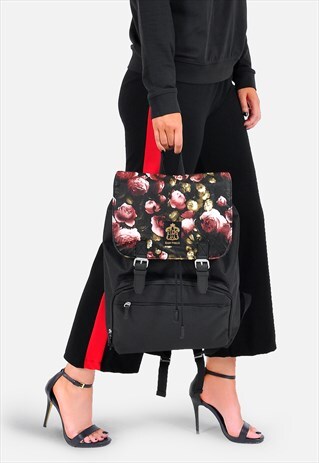 DARK FLORAL PANEL LAPTOP BACKPACK