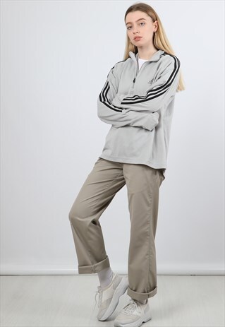 VINTAGE ADIDAS MEDIUM GREY 1/4 ZIP SPORTS SWEATSHIRT