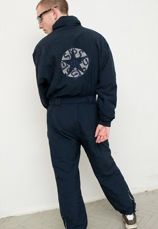 VINTAGE SNOWSUIT DARK BLUE ONE PIECE BELTED PUFFER UNISEX