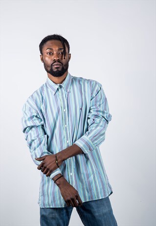 TOMMY HILFIGER VINTAGE 1990S BLUE STRIPED SHIRT