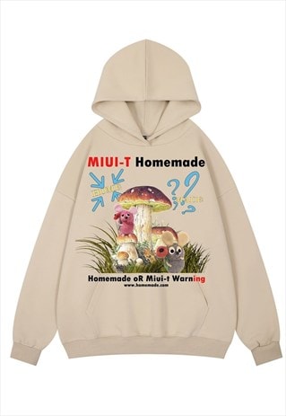 MUSHROOM HOODIE PSYCHEDELIC PULLOVER CARTOON TOP IN CREAM