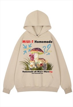 Mushroom hoodie psychedelic pullover cartoon top in cream