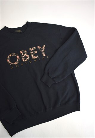 VINTAGE 90S OBEY BLACK FLORAL LOGO SWEATSHIRT