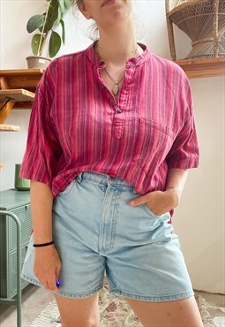 Vintage 90's Pink Hippie Stripe Tunic Top - S/M