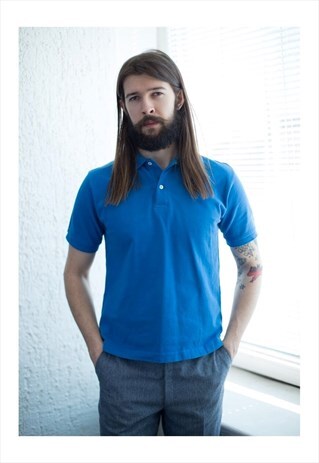 VINTAGE 90'S BLUE COTTON SHORT SLEEVED POLO SHIRT