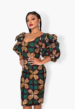 Aradia African Print Fitted Midi Dress