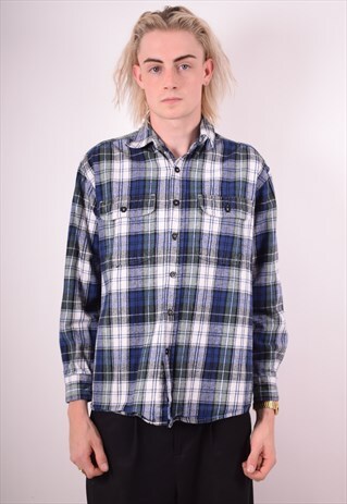 MENS VINTAGE FLANNEL SHIRT MEDIUM MULTI CHECK 90S