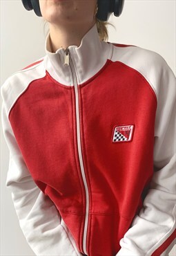Vintage 00's Y2K Red White Racing Tracksuit Top Light Jacket