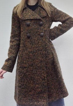 90's Vintage Coat Brown Multicoloured Wool