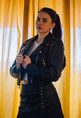 UNISEX VINTAGE 80S 90S Y2K 00S LEATHER CROP PERFECTO JACKET