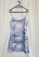 Y2K 00S RETRO BLUE WATER PRINT MINIMALIST MINI SLIP DRESS