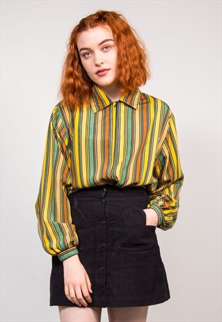 90'S VINTAGE STRIPED ZIP FASTEN GRUNGE SHIRT BLOUSE