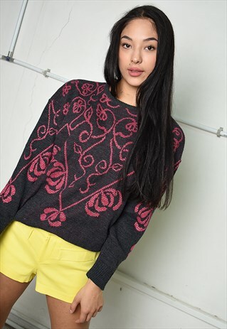 VINTAGE 90S RETRO FLORAL SHIMMER FESTIVAL GARM KNIT JUMPER