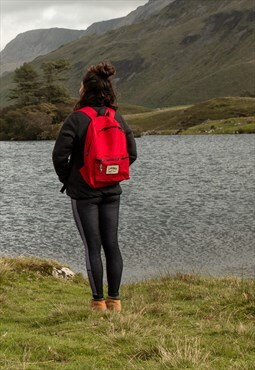 Junkbox Recycled Classic Rucksack in Red with Woven Patch