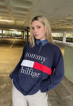 Vintage 90s Rare Tommy Hilfiger Embroidered Flag Sweatshirt