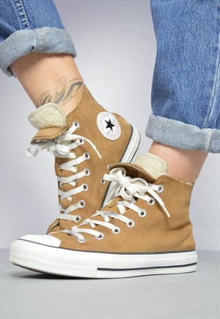 90S BROWN SUEDE CREAM FLEECE LINED DOUBLE TONGUE CONVERSE