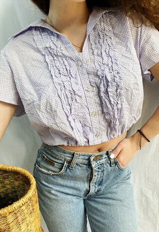 VINTAGE Y2K GINGHAM CHECK REWORKED MILKMAID BLOUSE CROP TOP