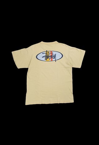 VINTAGE 90S STUSSY MADE IN USA T-SHIRT IN CREAM
