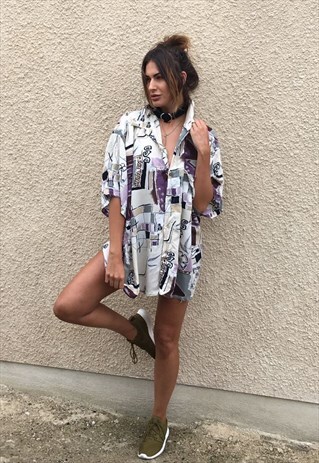 PATTERNED OVERSIZED RETRO VINTAGE UNISEX FESTIVAL SHIRT