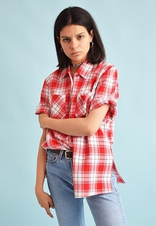 90'S RETRO FESTIVAL TARTAN CHECKED PRINT OVERSIZED BLOUSE