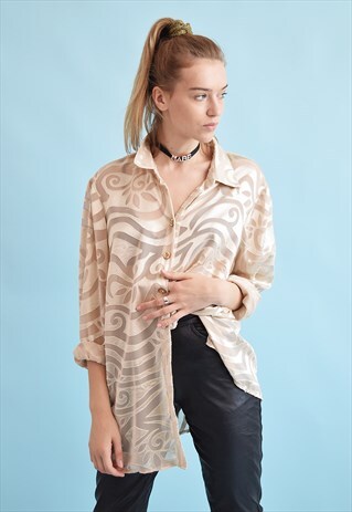 90'S RETRO ABSTRACT PRINT SHIMMER OVERSIZED SHIRT TOP BLOUSE