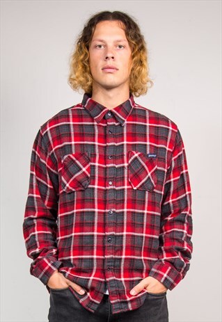 VINTAGE 90'S RED CHECK PATTERN DICKIES FLANNEL SHIRT