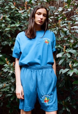 ROYAL BLUE SHORTS WITH PARADISE ISLAND PARROT EMBROIDERY