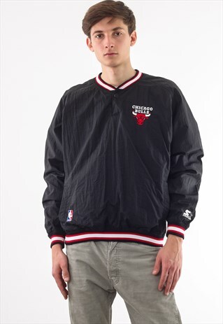 VINTAGE STARTER CHICAGO BULLS NBA PULLOVER 90S BLACK