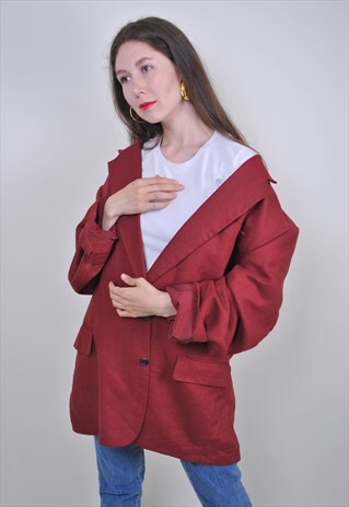 VINTAGE OVERSIZE RED BLAZER, 90S PARTY SUIT JACKET