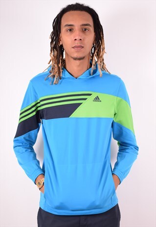 ADIDAS MENS VINTAGE HOODIE JUMPER MEDIUM BLUE 90S