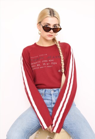 VINTAGE 90S TOMMY HILFIGER RED LONG SLEEVE TOP T-SHIRT