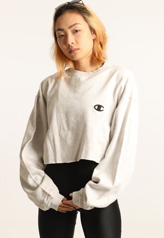 VINTAGE CHAMPION EMBROIDERED LOGO CROPPED SWEATSHIRT