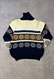 VINTAGE KNITTED JUMPER ABSTRACT PATTERNED GRANDAD SWEATER