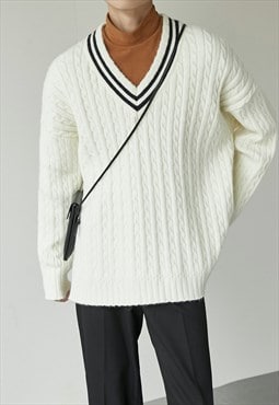Men's Vintage V-Neck Twist Sweater