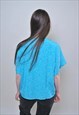 VINTAGE BLUE FLOWERS BLOUSE, RETRO PULLOVER SUMMER SHIRT 