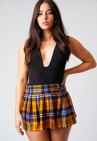 SARAH YELLOW TARTAN PLEATED MINI SKIRT