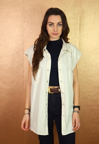 90S VINTAGE MINIMAL WHITE DENIM SHIRT VEST