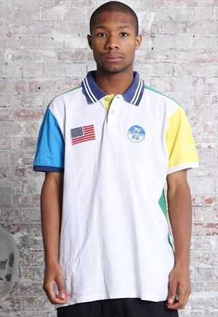 VINTAGE NORTH SAILS LOGO POLO SHIRT WHITE GREEN