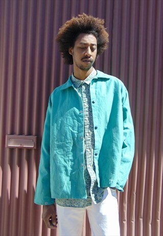 70S THRASHED SKATER PREPPY MINT GREEN CANVAS COACH JACKET