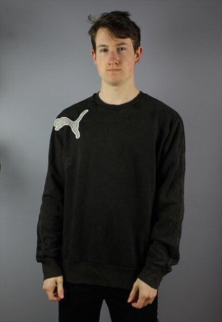 VINTAGE PUMA SWEATSHIRT IN BLACK WITH EMBROIDERY