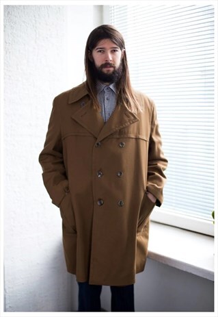 VINTAGE 70'S BROWN DOUBLE BREASTED BELTED TRENCH COAT