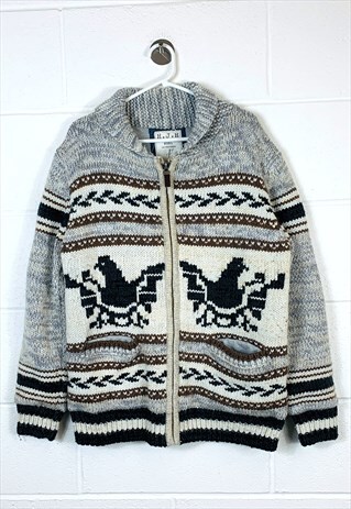 VINTAGE PATTERNED KNITTED JUMPER CHUNKY KNIT GREY