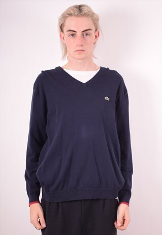 LACOSTE MENS VINTAGE JUMPER SWEATER LARGE NAVY BLUE 90S