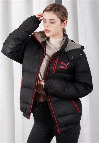 VINTAGE 90S BLACK PUMA PUFFER JACKET / WINDBREAKER. UNISEX.